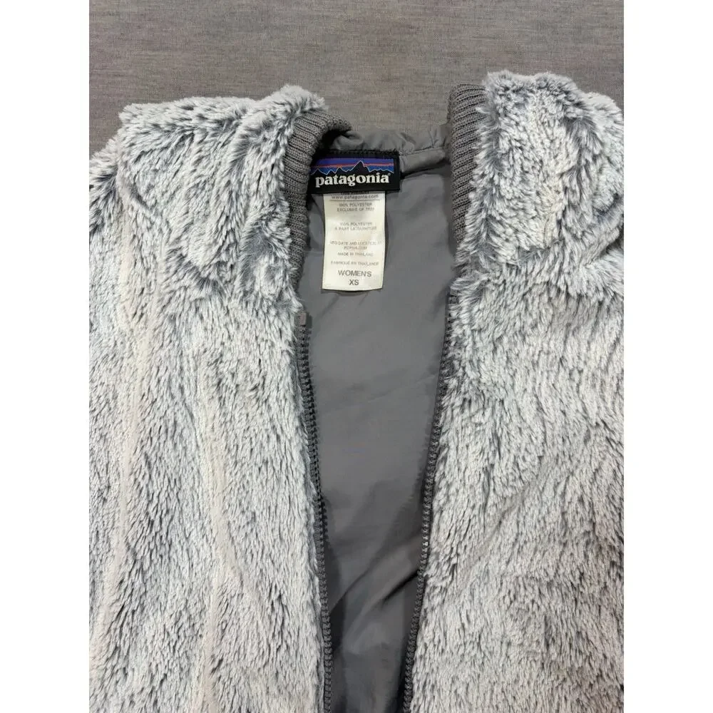 Patagonia Conejo Vest Women XSmall Gray Hooded Full Zip Faux Fur Fleece Pockets